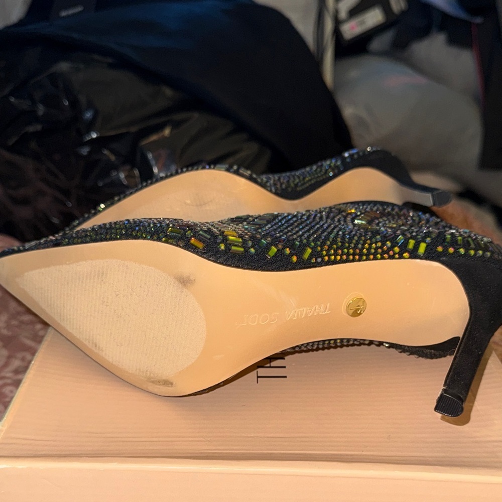 Thalia Sodi Black and Multicolor Embellished Heels - Picture 8 of 8